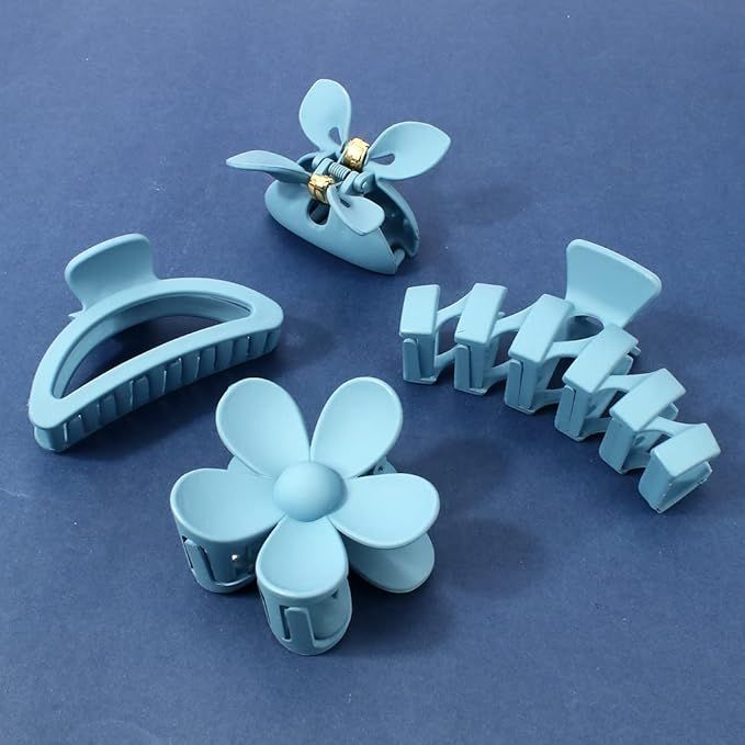Cute Hair Clips, Ahoney 5 Pack Large Claw Clips for Thick Hair Blue Matte Hair Clips 3.4-4.3 Inch... | Amazon (US)