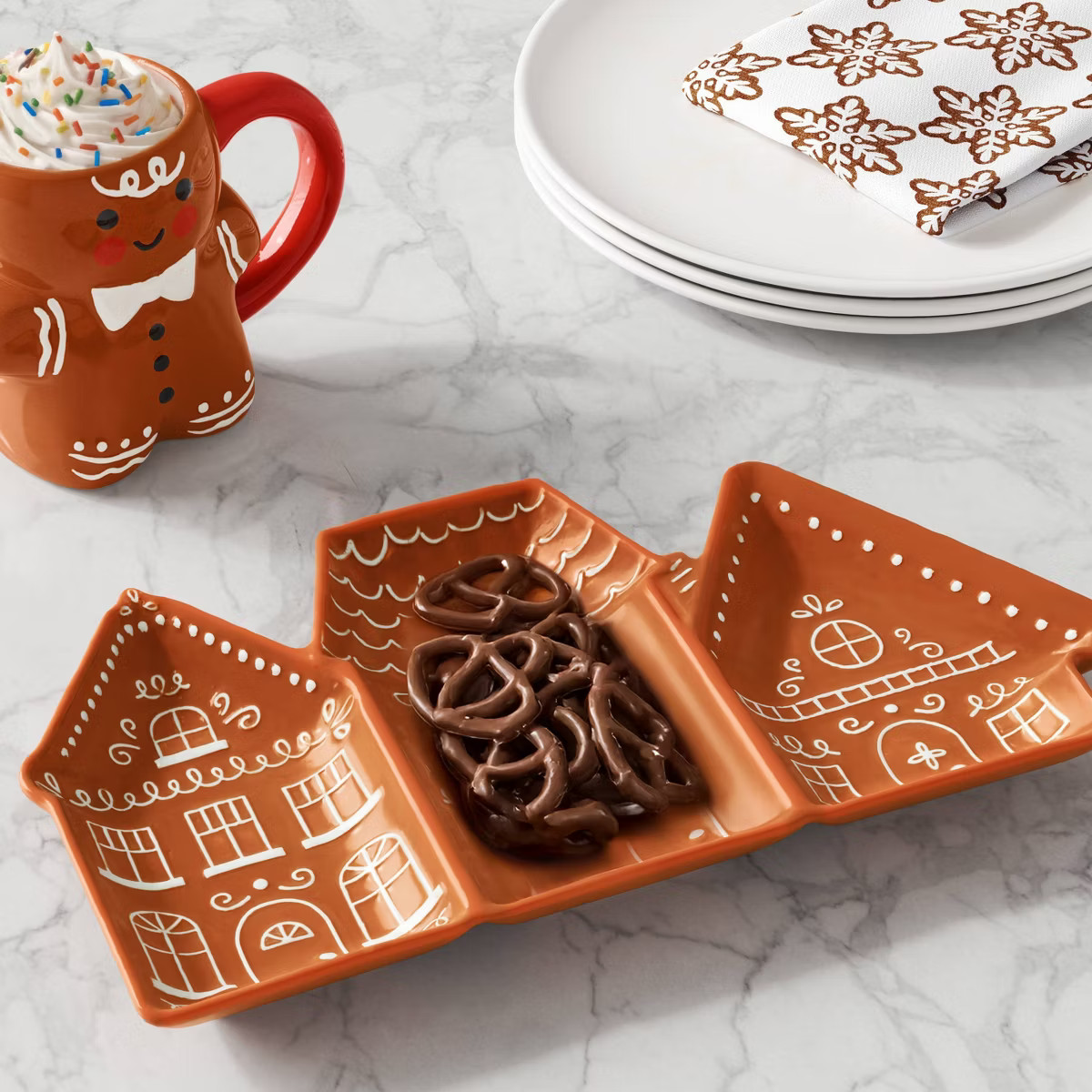 14.125" Stoneware Sectioned Christmas Gingerbread Serve platter - Wondershop™ | Target