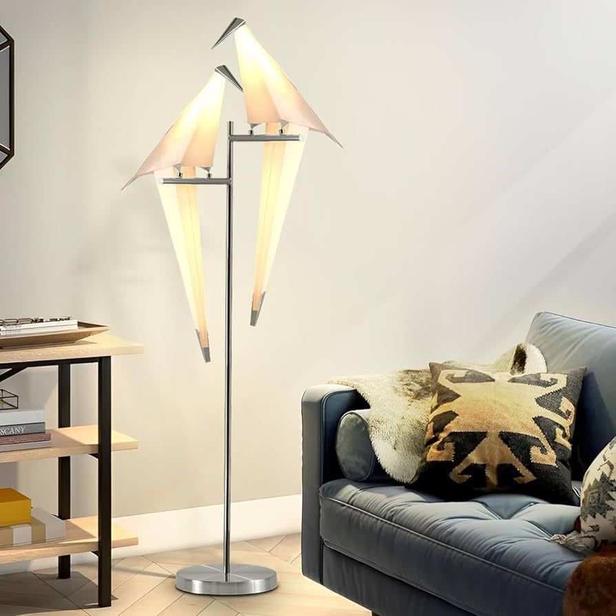 MORE CHANGE 69In Modern LED Floor Lamp, Bird Floor Light Silver Metal Fixtures for Living Room Be... | Amazon (US)
