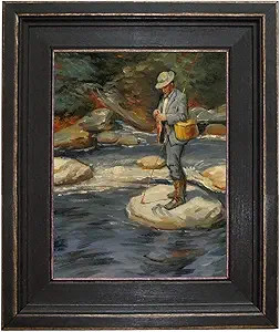 Schooner Bay Co. - Taking a Trout by Kemp 8 x 10” Oil Painting Print on Canvas Rustic Black Fra... | Amazon (US)