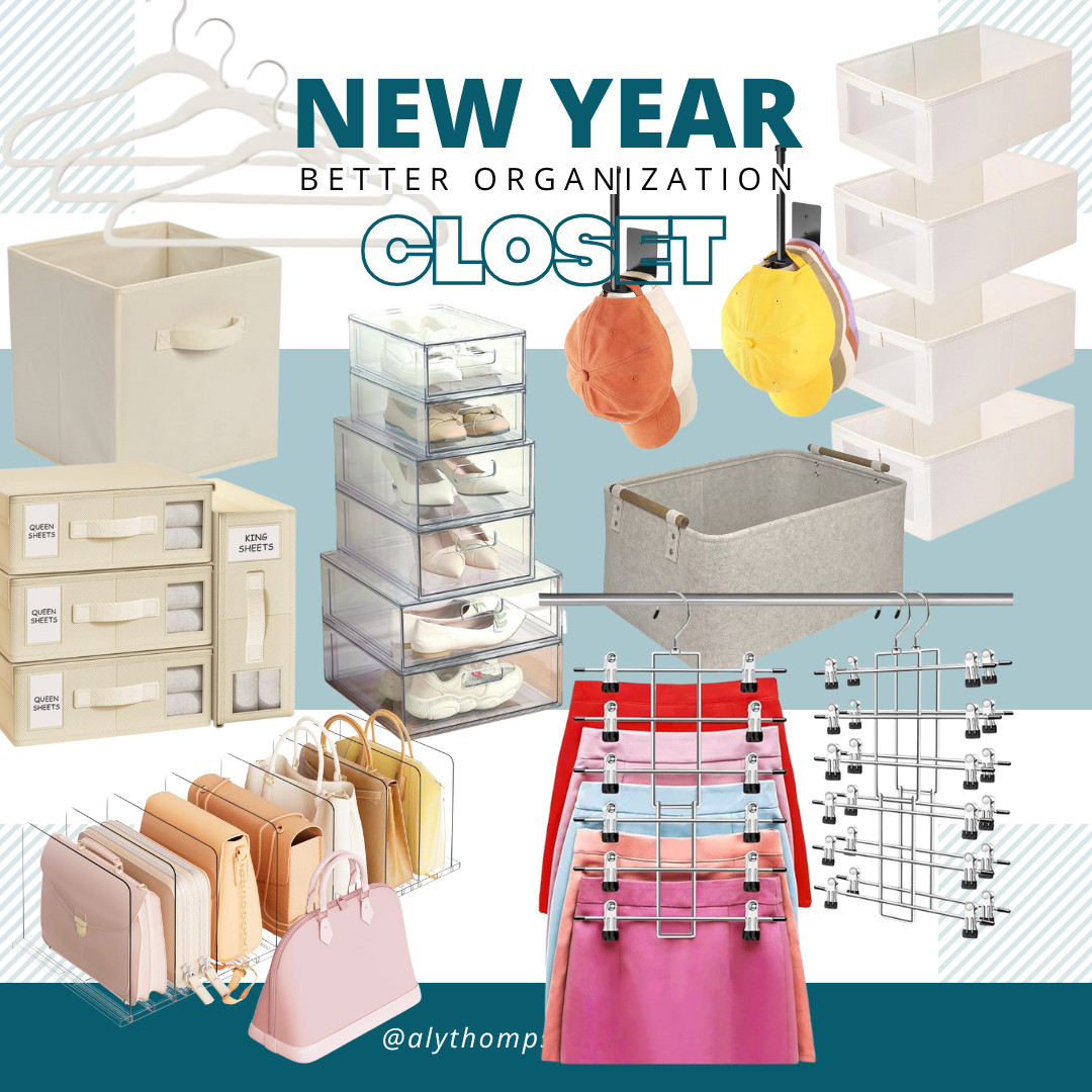 New Year Resolution Better Organization | Primary Closet | Hall Closet | Hat Storage | Velvet Hangers | Bed Sheet Storage | Purse Organizers | Basket Organization | Baskets | Skirt Hangers | Pant Hangers 

 #LTKgrwm #LTKootd #LTKHome