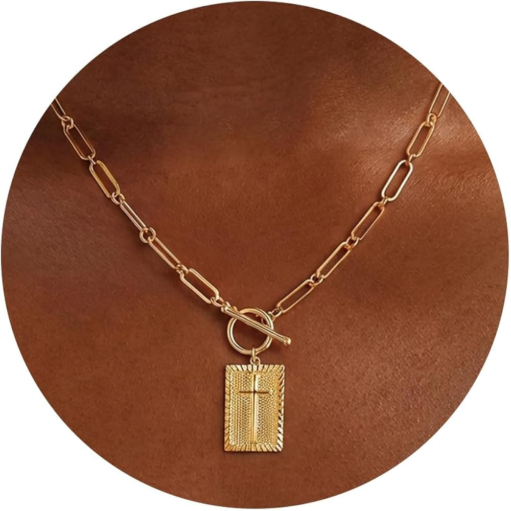 Moodear Cross Necklace for Women Trendy Chunky 14K Gold Plated/Silver Plated Cross Pendant Neckla... | Amazon (US)