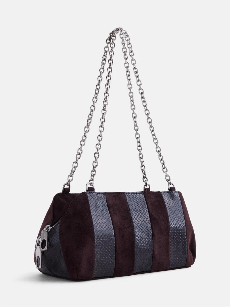 Scoop Women's Faux Snakeskin Chain Shoulder Bag, Dark Brown | Walmart (US)