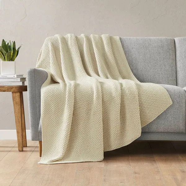 INK+IVY Bree Knit Throw - Ivory | Bed Bath & Beyond