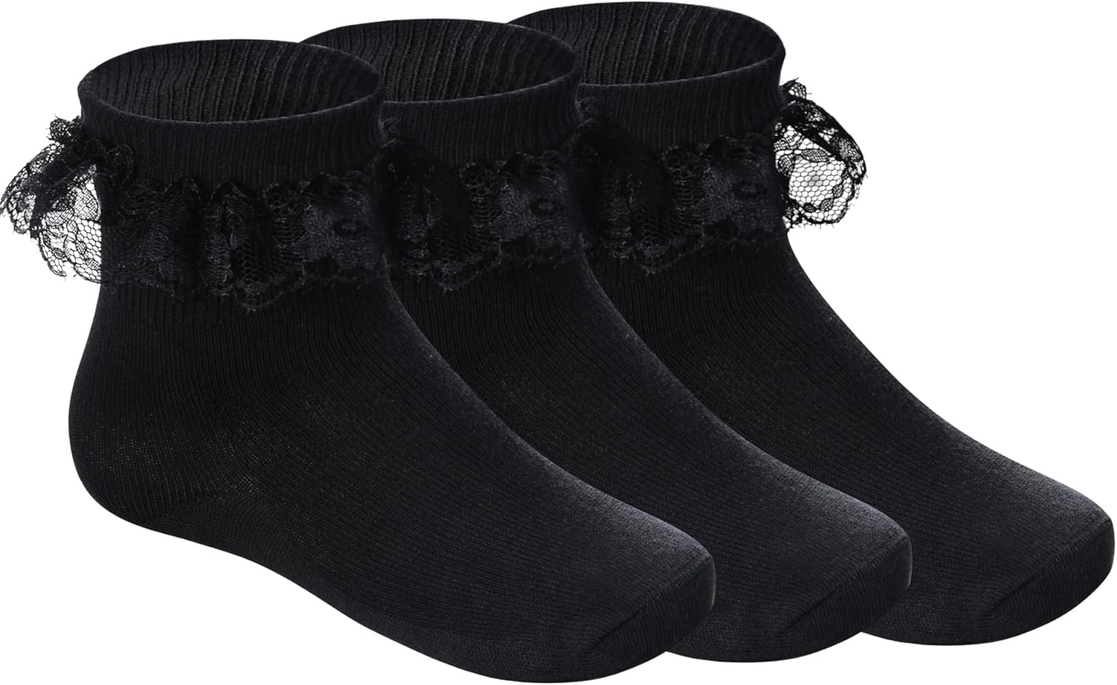 3 Pairs Girls Ruffle Socks White Ruffled Lace Socks for Girls Toddler Frilly Dress Socks | Amazon (US)