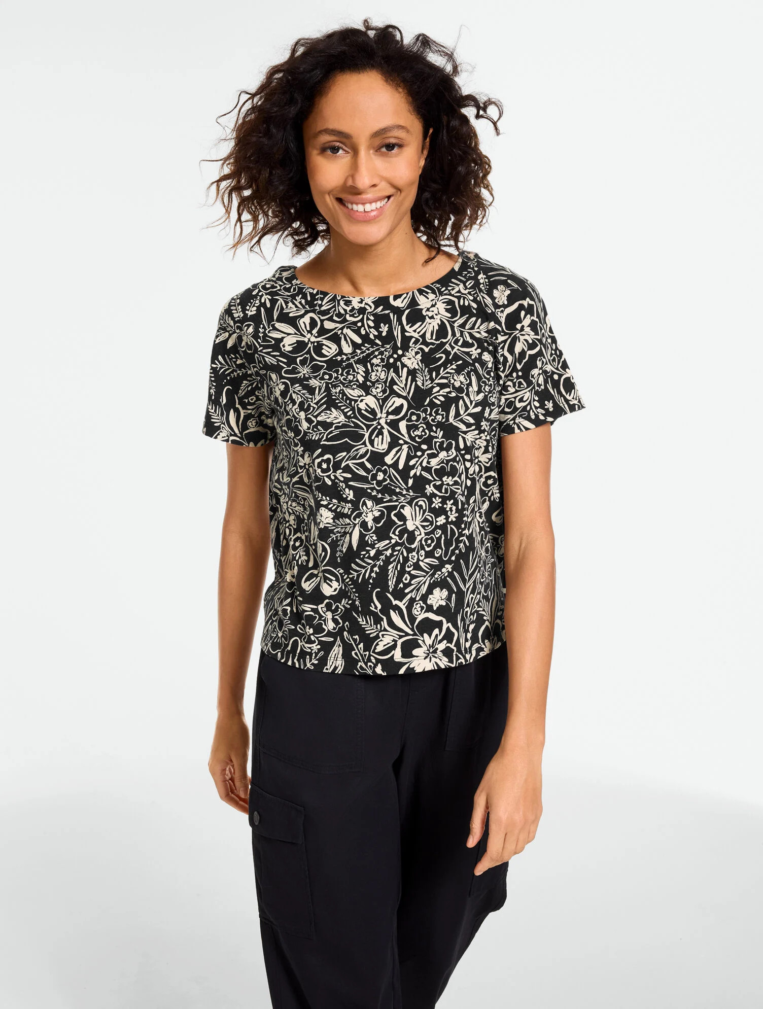 Button Back V-Neck Slub Tee - Garden Floral | Talbots