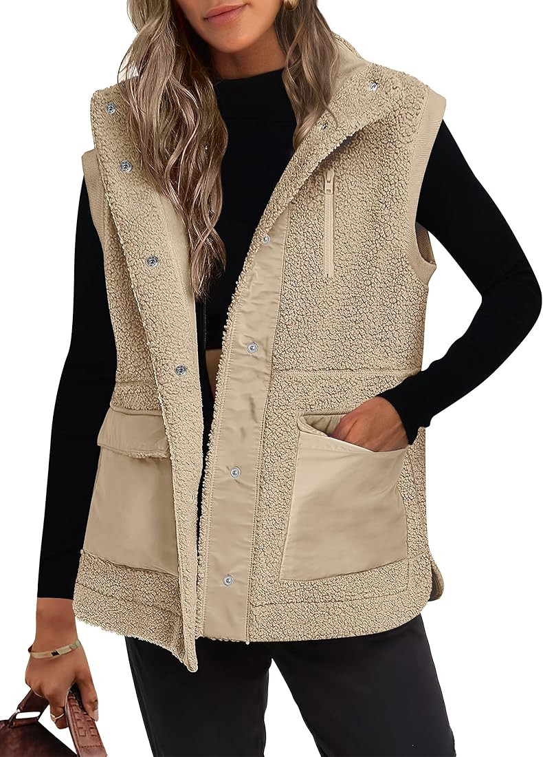 ANRABESS Womens Fuzzy Fleece Vest Sleeveless Casual Warm Button Down Sherpa Jackets Outerwear Wit... | Amazon (US)