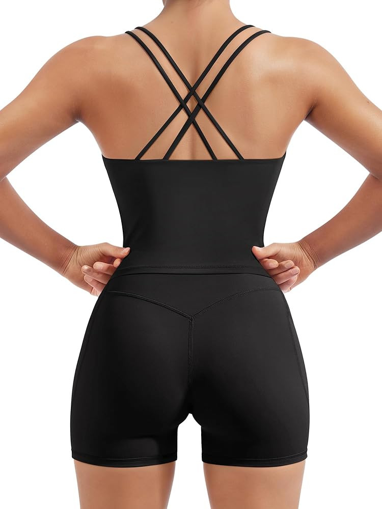 SUUKSESS Women 2 Piece Workout Sets Padded Low Impact Yoga Tops High Waisted Biker Shorts with Po... | Amazon (US)