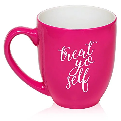16 oz Large Bistro Mug Ceramic Coffee Tea Glass Cup Treat Yo Self (Hot Pink) | Walmart (US)