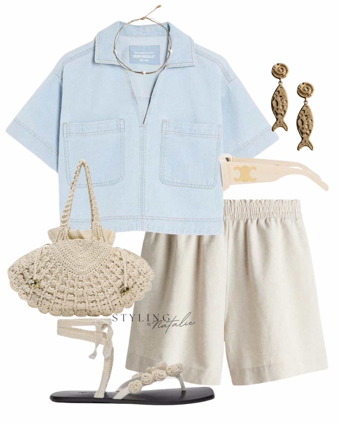 Comfy laidback chic
Boxy light wash crop denim top, pull-on linen shorts, crochet bag, crochet sandals, celine sunglasses, pearl necklace & fish shape earrings.
Summer outfit, vacation outfit, city break style, everyday outfit. 

#LTKAroundTheWorld #LTKmidsize #LTKsummer