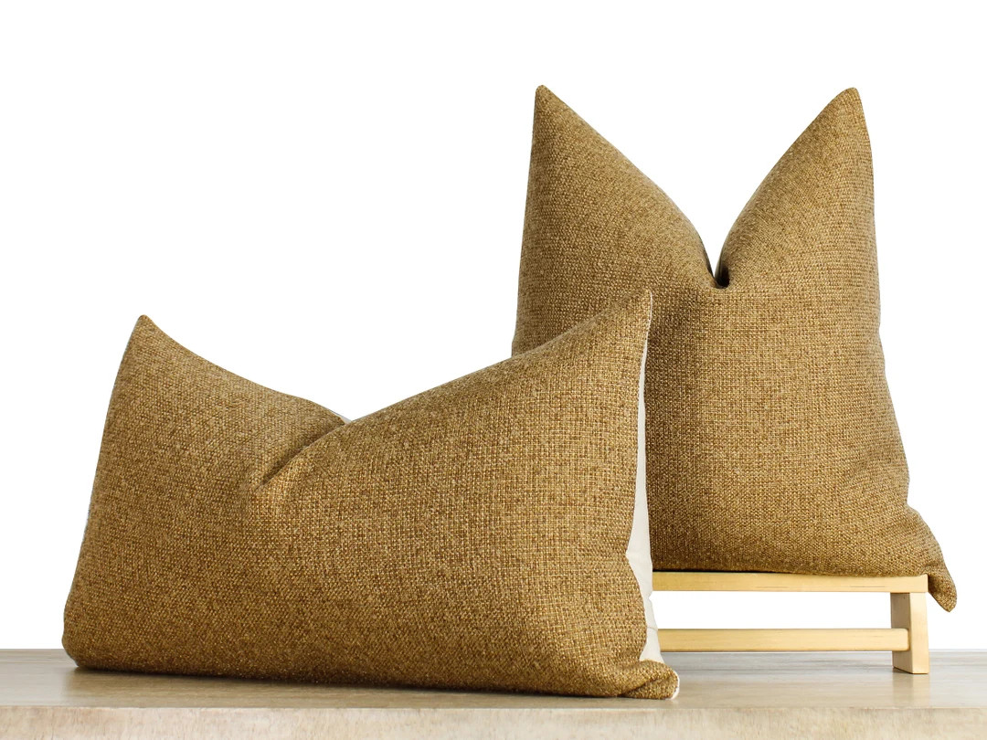 Mustard Yellow Pillow Cover → Boucle Textured Throw Pillow Cover | Solid Yellow & Brown Decor |... | Etsy (US)