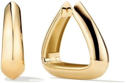 Triangle Hoop Earring for Women 14K Gold Plated Thick Chunky Geometry Earrings (Gold and Silver) | Amazon (US)