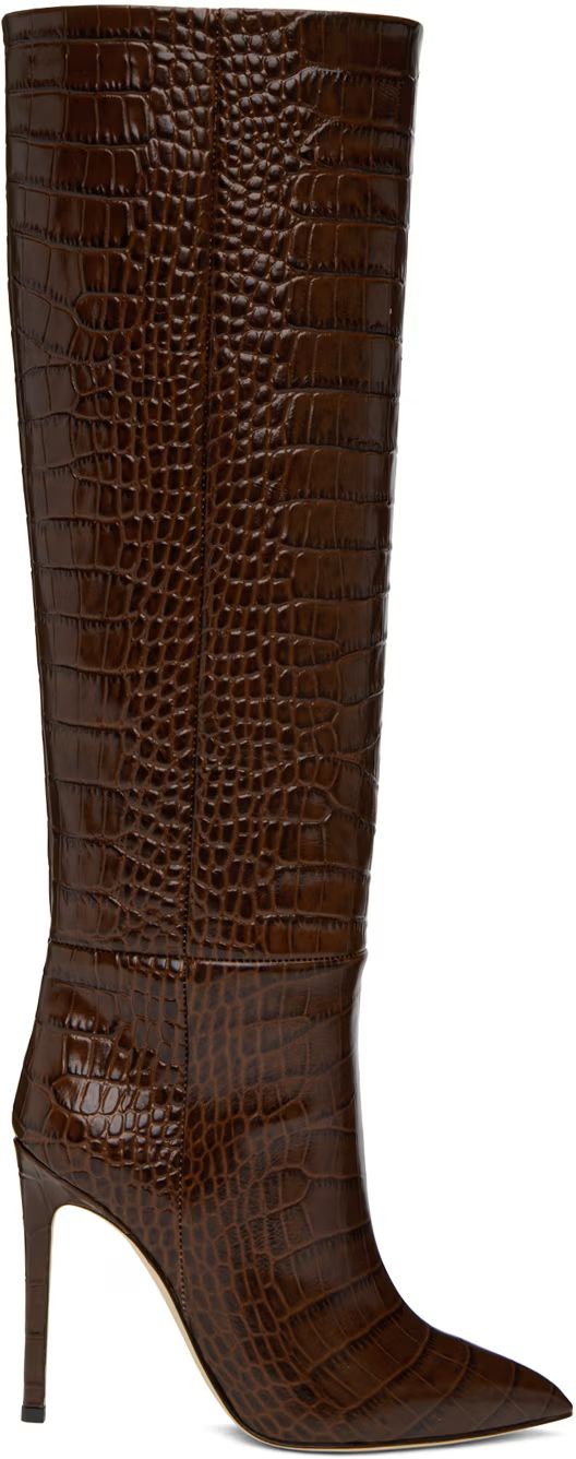 Brown Croc Stiletto Boots | SSENSE