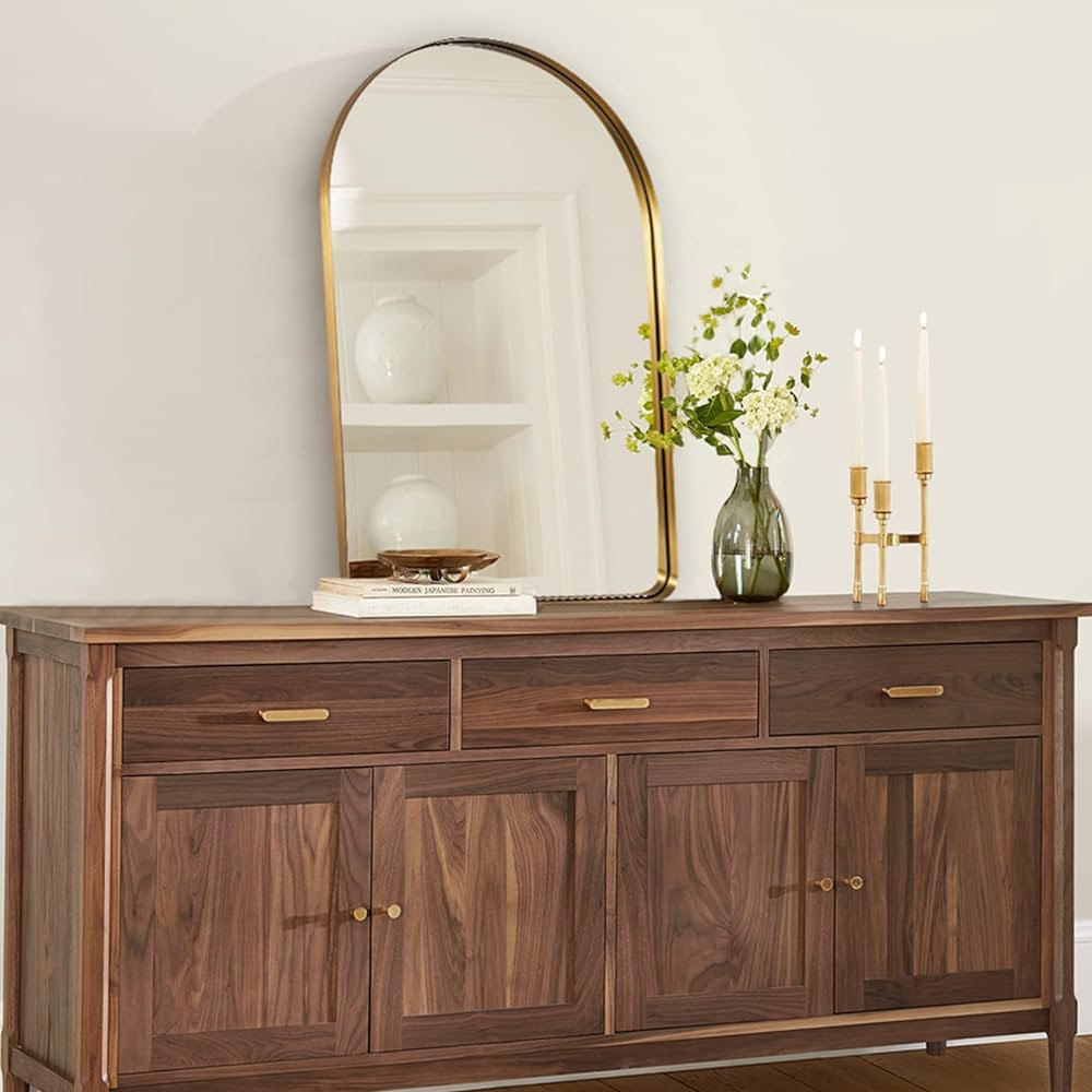 ANDY STAR Arched Mirror, 20" x 30" Gold Bathroom Mirror in Stainless Steel Metal Frame, Arch Top ... | Amazon (US)