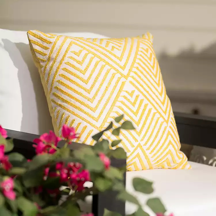Yellow Embroidered Diamond Outdoor Pillow | Kirklands