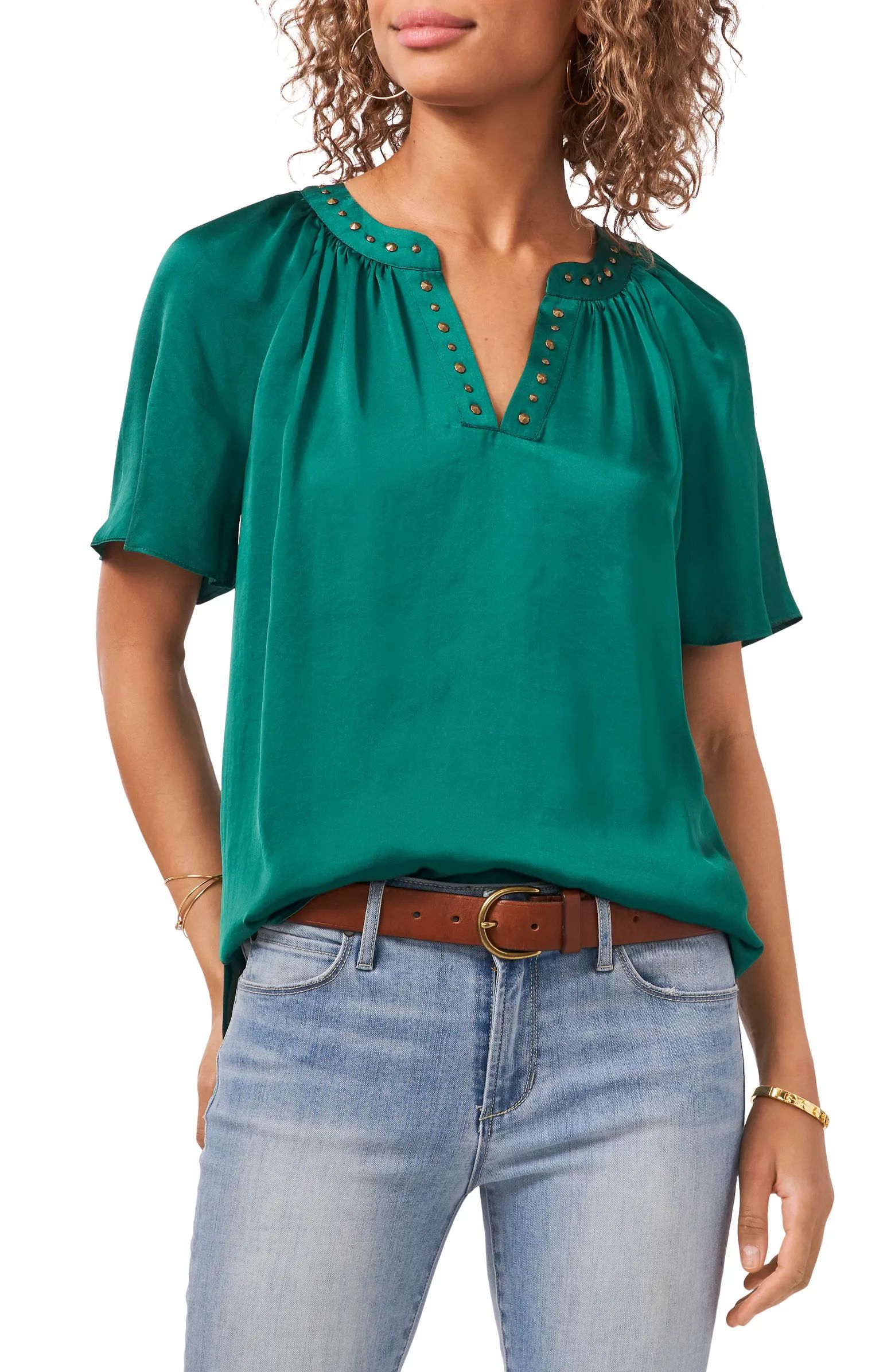 Vince Camuto Embellished V-Neck Blouse | Nordstrom | Nordstrom