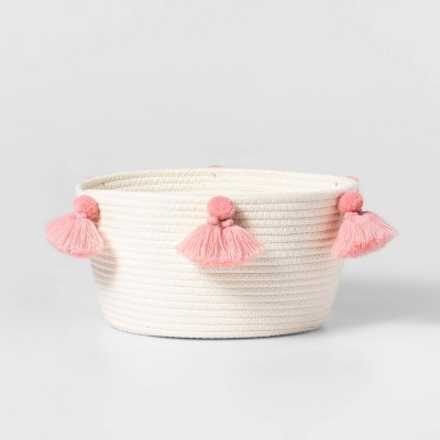 Small Coiled Rope Kids' Basket with Tassels Natural/Rose Pink - Pillowfort™ | Target