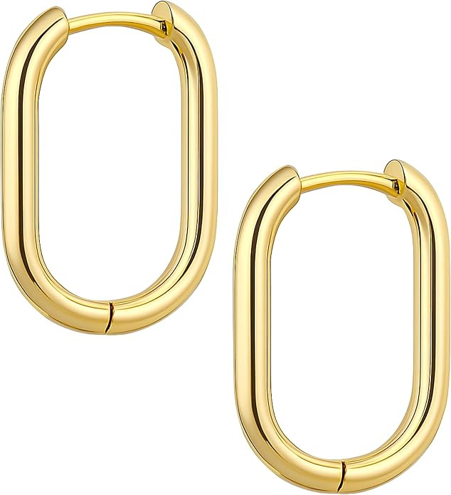 Chunky Gold Hoop Earrings for Women, Thick Lightweight Stainless Steel Hoops, Hypoallergenic Gold... | Amazon (US)