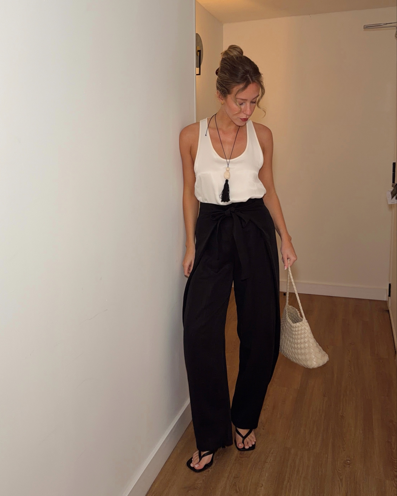 Arket wrap waist trousers
Arket satin top
H&M tassel necklace
Mango heel mules 
Anthropologie cream weave bag 

#LTKspring #LTKstyletip #LTKuk