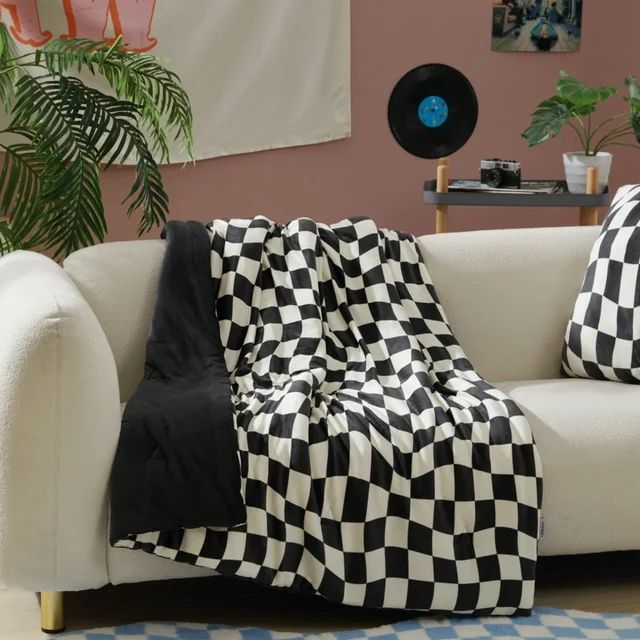 Urban Shop 50" x 60" Smooshie Throw, Abstract Black & White Check | Walmart (US)