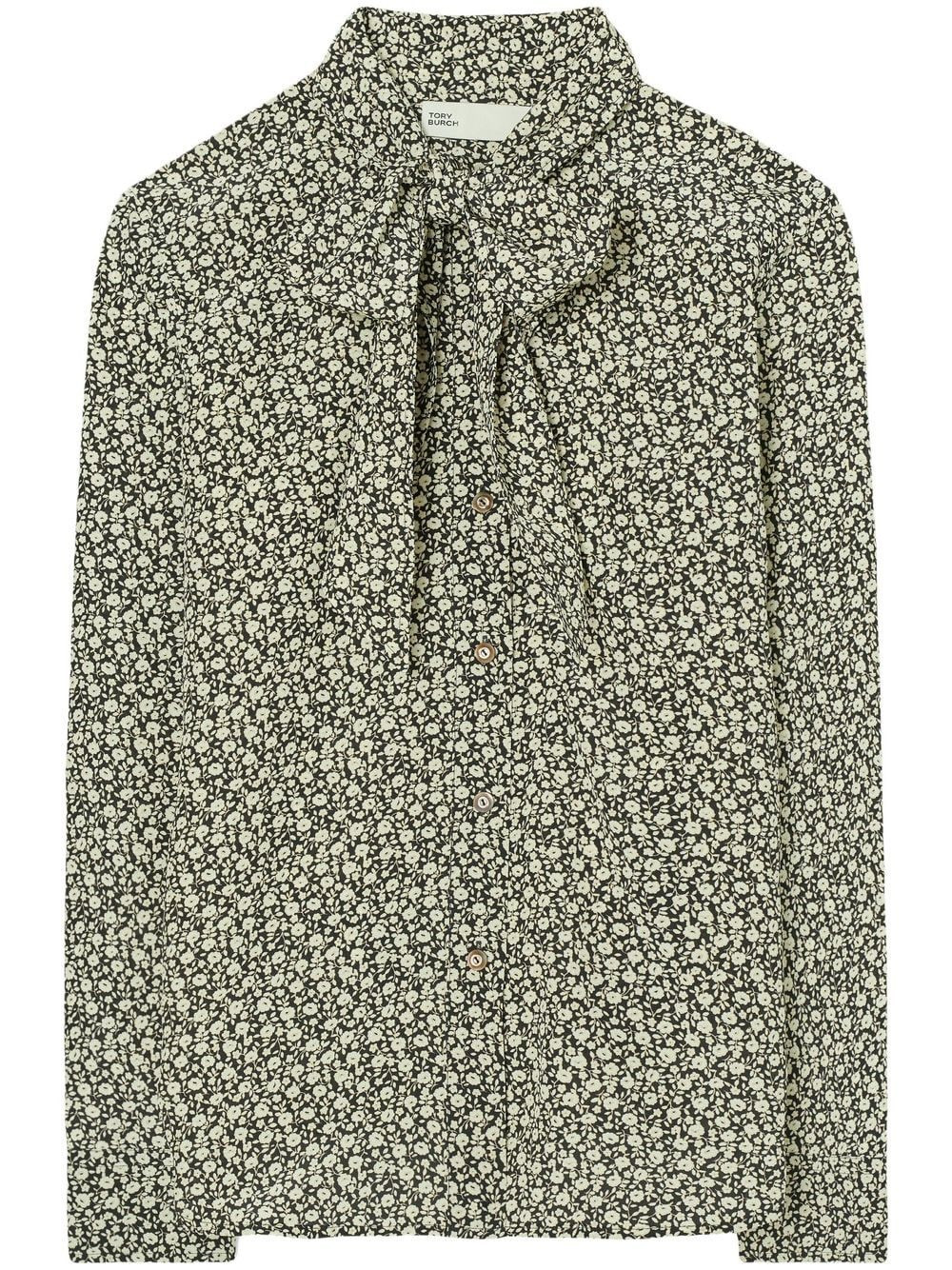 Tory Burch ditsy floral-print bow blouse - Black | Farfetch Global