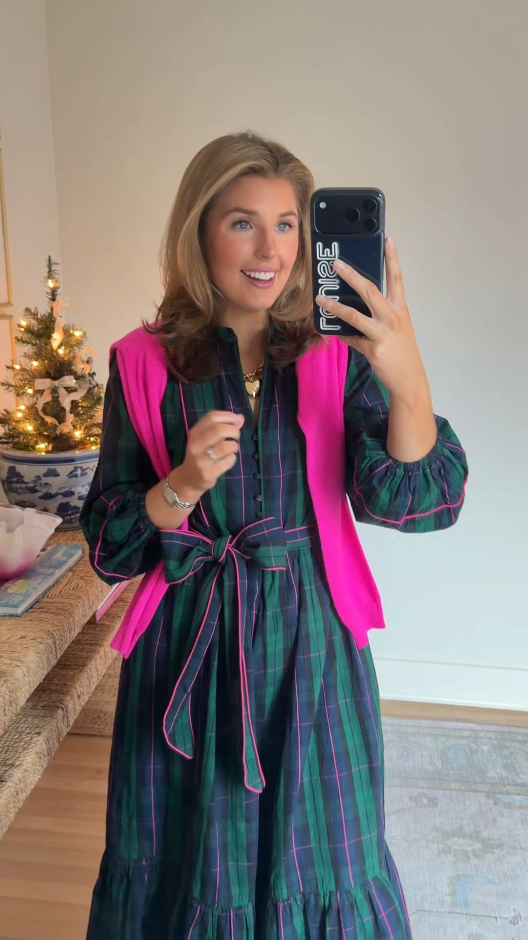 Dressy casual outfit idea for the holiday season! Wearing a S in dress!