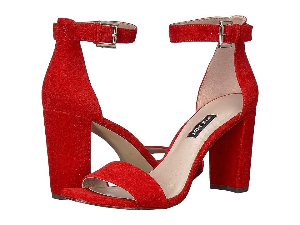 Nine West Nora Block Heeled Sandal (Fiery Red) Women's Shoes | Zappos