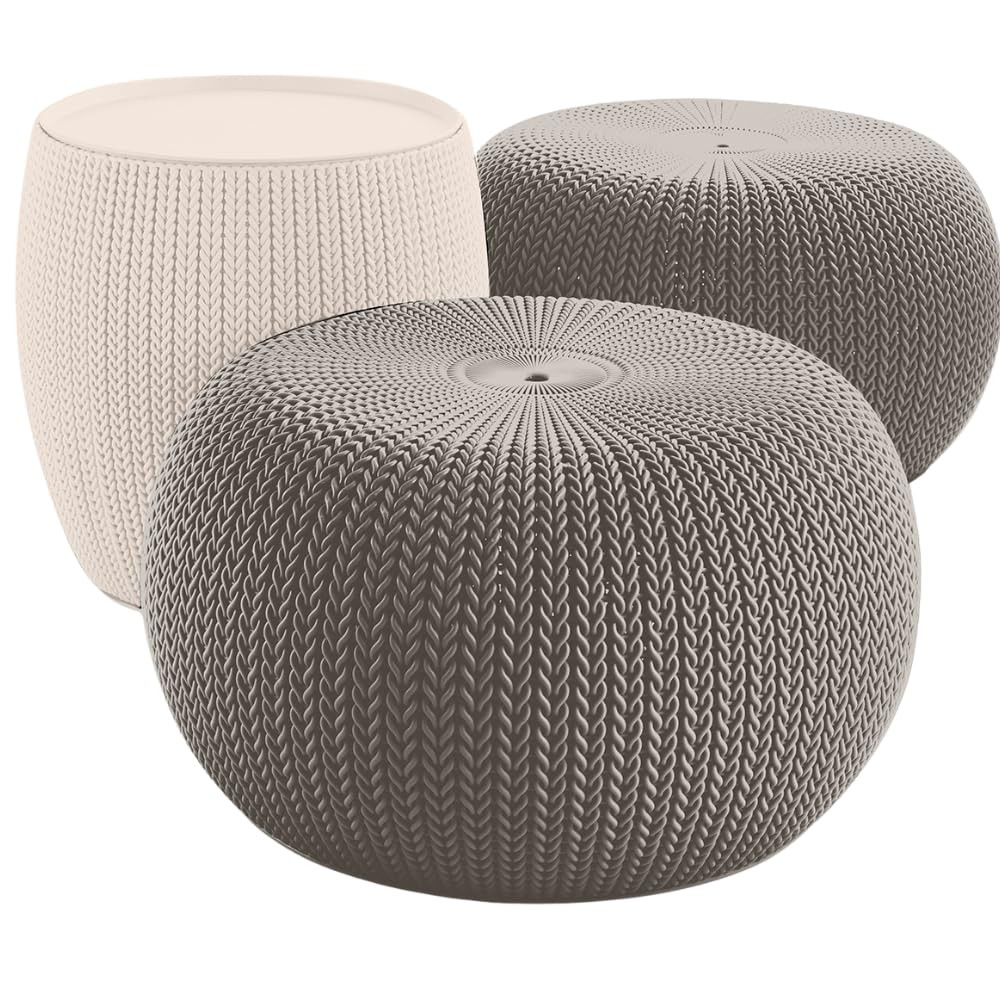 KETER Urban Knit Pouf Ottoman Set of 2 with Storage Table for Patio and Room Décor-Perfect for B... | Amazon (US)