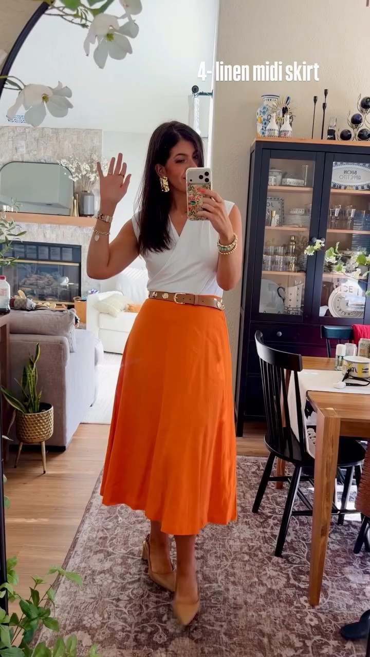 4- linen midi skirt