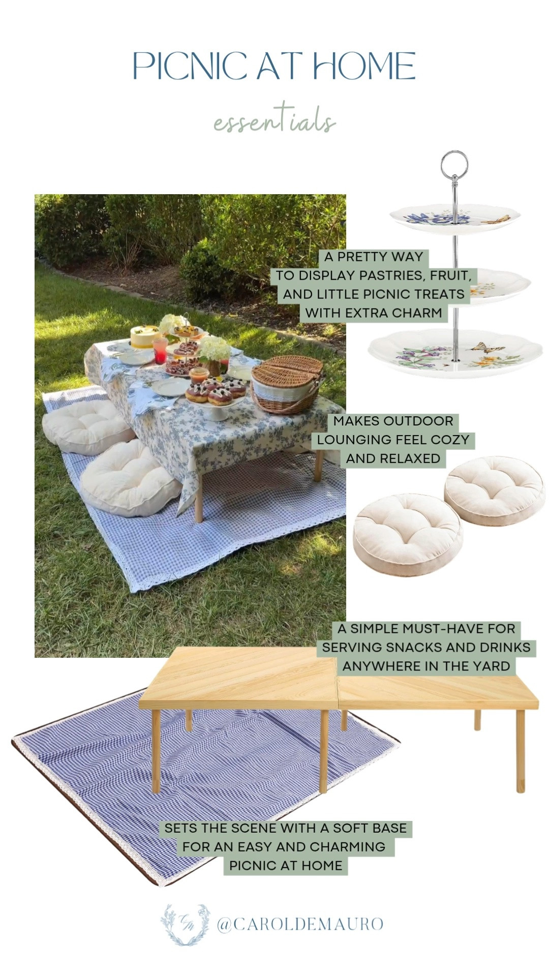 picnic at home, garden picnic, summer activities, outdoor gathering, backyard hosting, tiered dessert tray, lounging cushion, low table, garden blanket, hosting must haves

#LTKHome #LTKfoodie