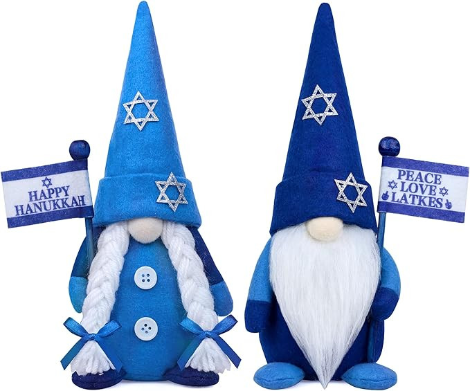 Tifeson Hanukkah Gnome Decorations, 2 PCS Handmade Mr & Mrs Chanukah Swedish Tomte Gnomes Plush T... | Amazon (US)