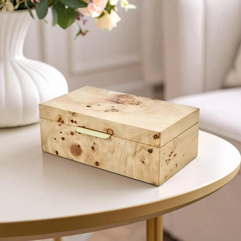Beautiful by Drew Burl Wood Tabletop Storage Box, Decorative Jewelry Organizer with Lid, Natural ... | Walmart (US)