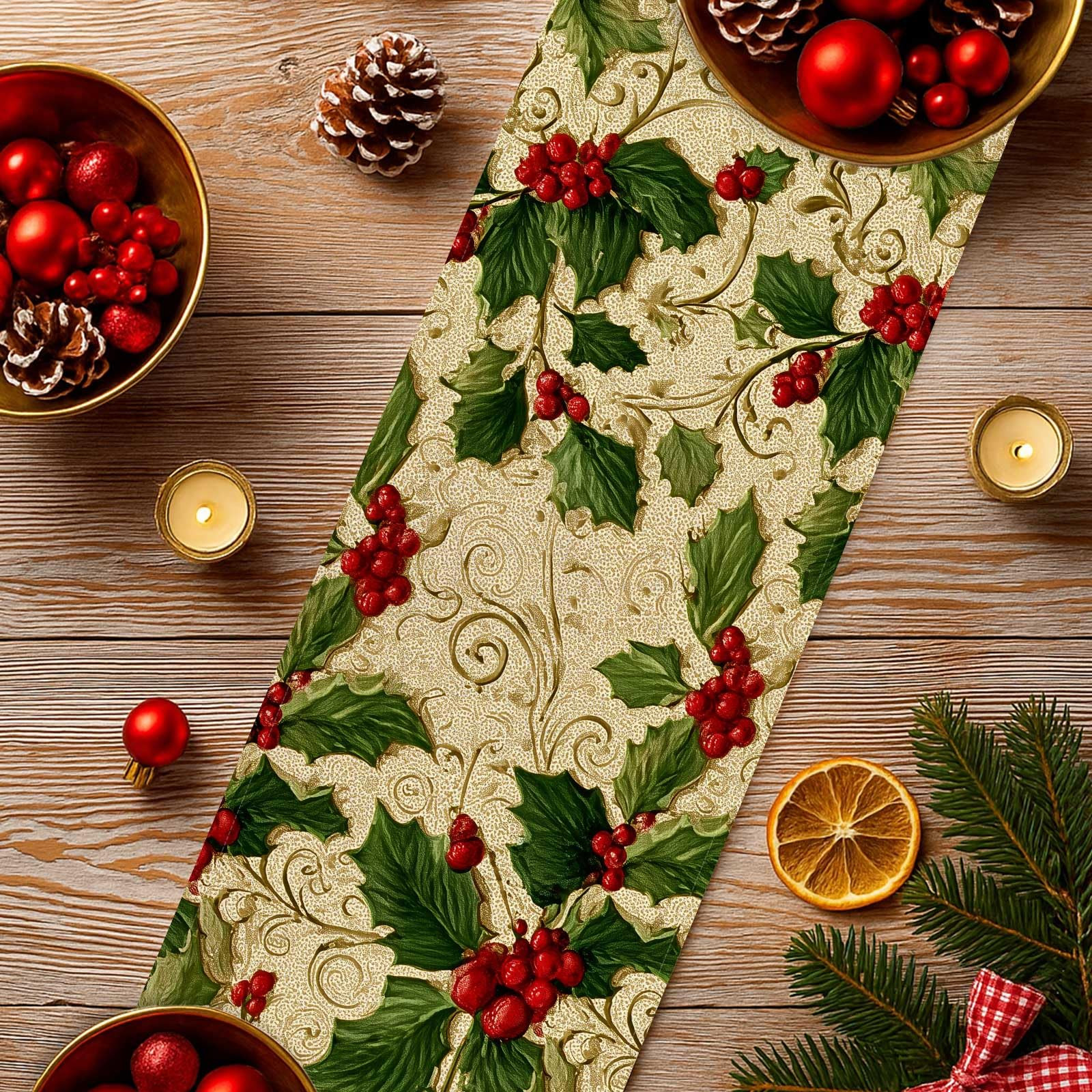Christmas Table Runner Holly Berry Kitchen Dining Table Decor, Xmas Table Runner Winter Home Deco... | Amazon (US)