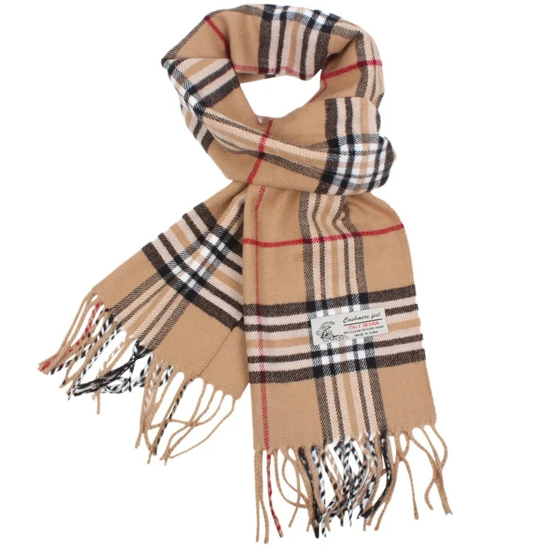 Women Men Camel Plaid Scarves Classic Warm Soft with Fringes for Winter | Walmart (US)