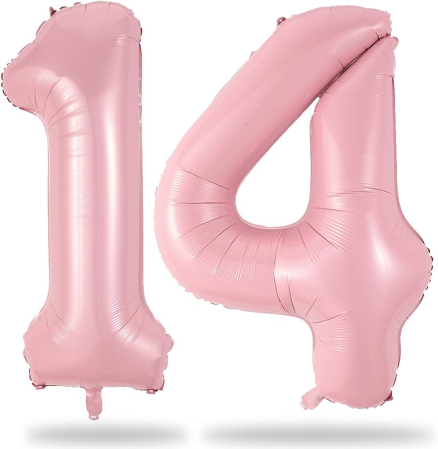 Large Pastel Pink 14 Balloon Number Set, Foil Number 1 & 4, 40 Inch Mylar Self Inflating Light Pi... | Amazon (US)