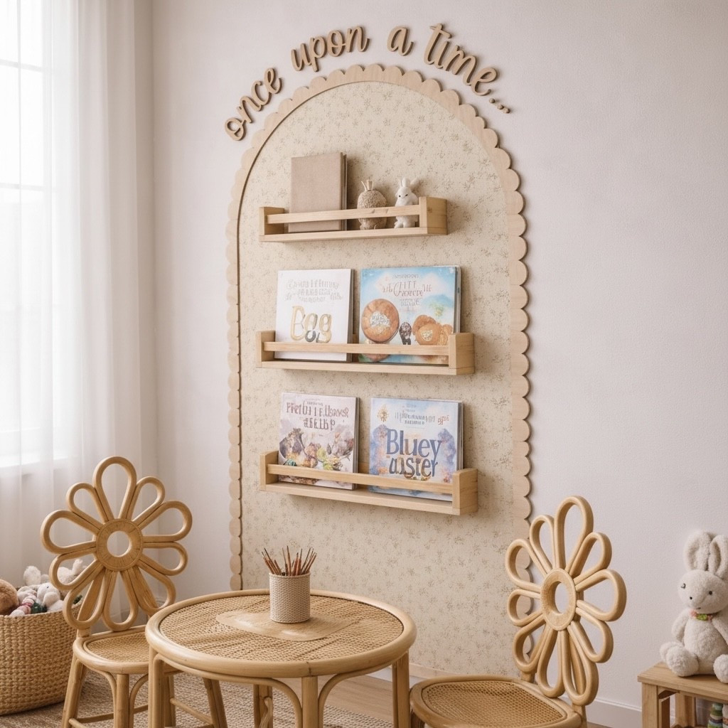 Storybook corners will forever have my heart 🤍

I just added this “once upon a time” wood sign and scalloped arch trim panel to the website and I cannot get over how sweet it looks styled as a nursery reading nook. If you love neutral nursery decor, boho kids rooms, or cozy playroom spaces — this setup is such a simple statement piece.

The layered scalloped arch paired with the curved wood lettering gives that soft cottagecore, storybook nursery feel without overwhelming the space. It works beautifully above kids bookshelves, Montessori book ledges, toddler play tables, or as a nursery feature wall.

Everything is laser cut from real birch wood for that warm, natural wood tone that blends perfectly with neutral nursery palettes, rattan furniture, and soft beige or cream walls.

If you’re designing a:
• Neutral nursery
• Boho nursery theme
• Montessori playroom
• Girls nursery accent wall
• Storybook reading nook
• Cottagecore kids bedroom

This piece was made for you 🤍

Shop the look in my LTK — including nursery wall decor, wooden kids furniture, and cozy reading nook inspiration.

#nurserydecor #bohonursery #neutralnursery #montessoriplayroom #kidsroomdecor

#LTKHome #LTKSpringSale #LTKKids