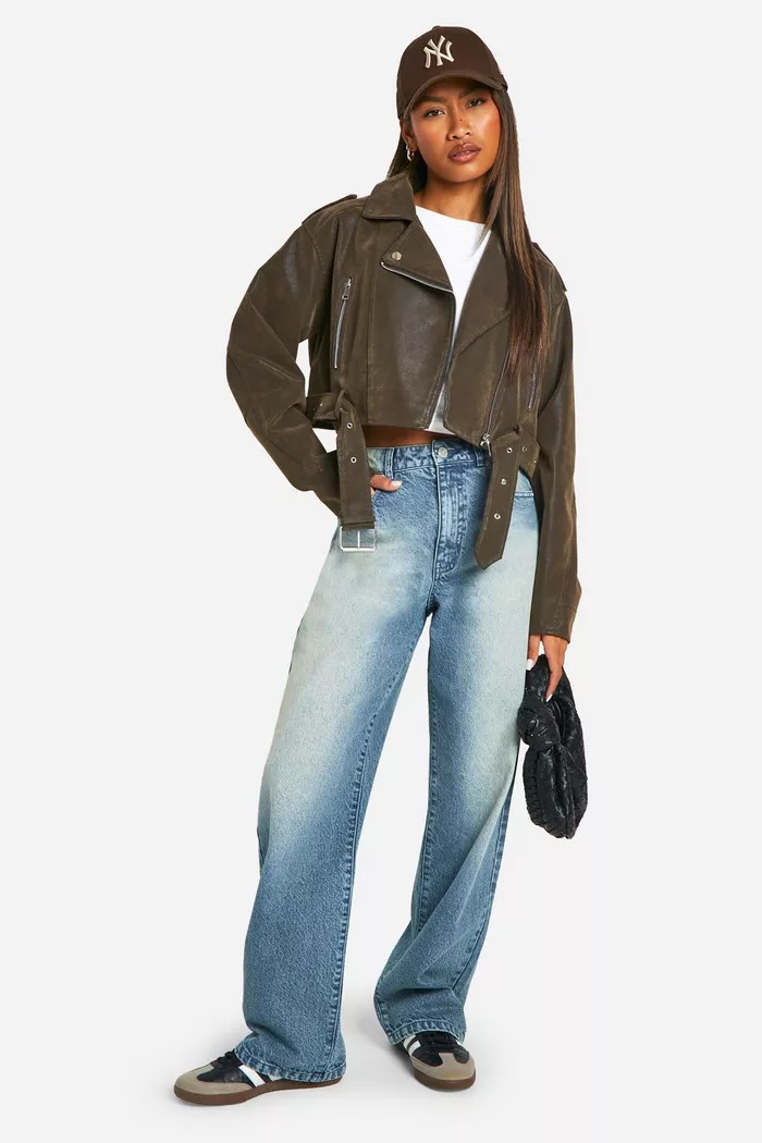 Vintage Look Crop Moto Jacket | boohoo (US & Canada)