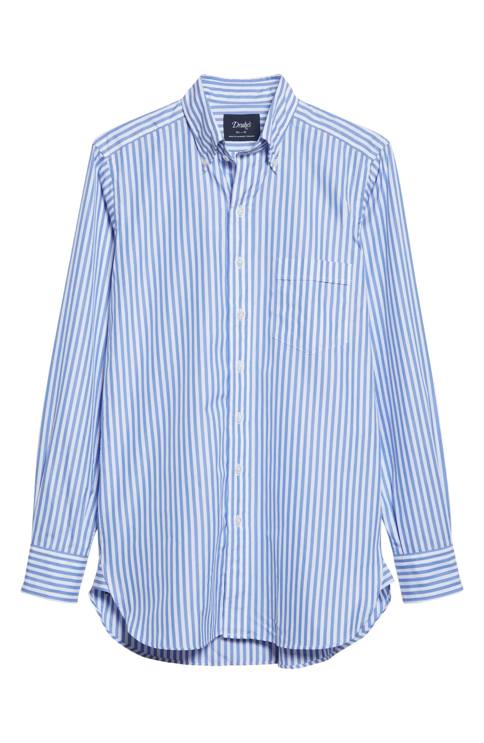 Drake's Stripe Button-Down Poplin Shirt | Nordstrom | Nordstrom