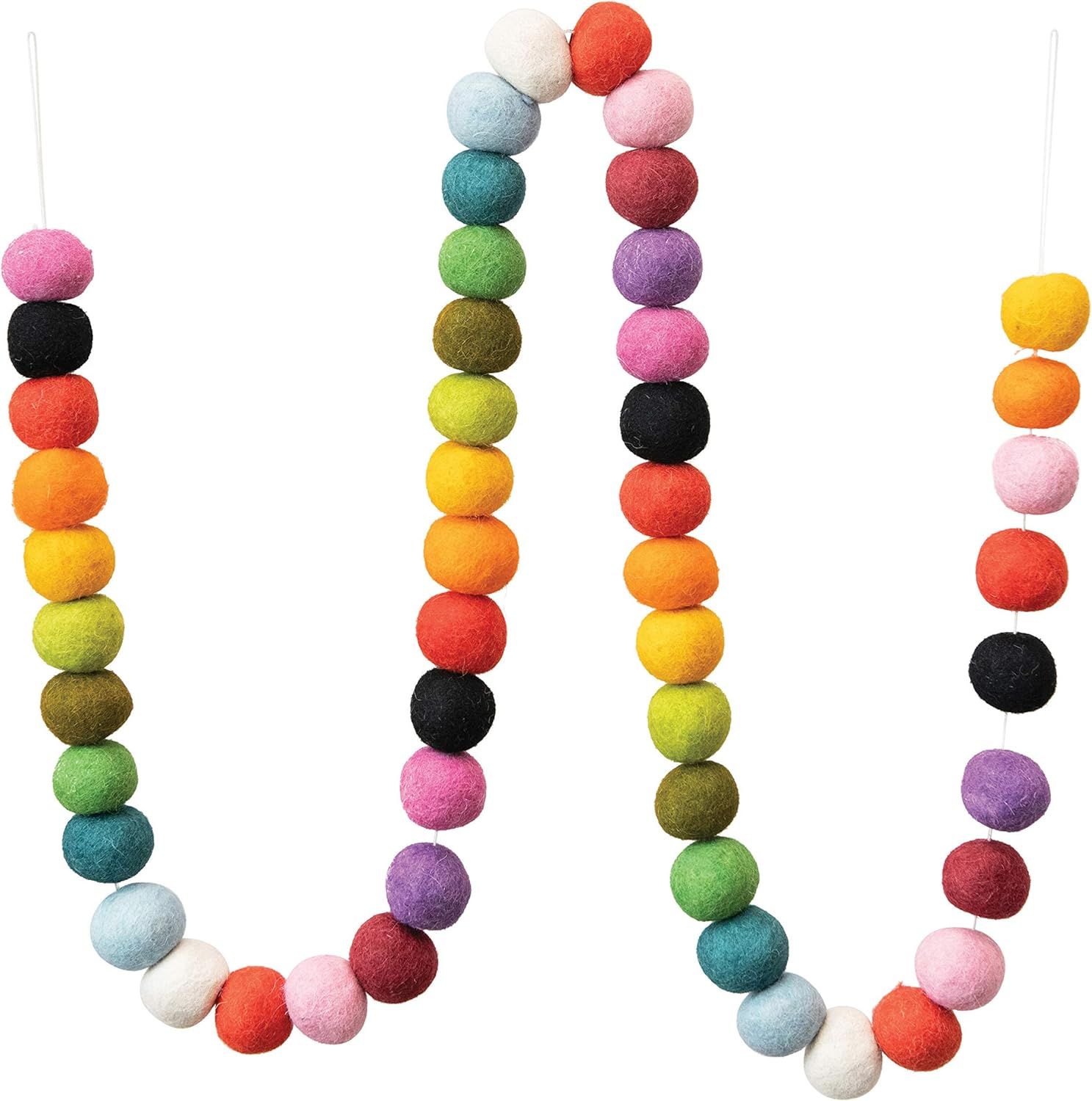 Creative Co-Op Wool Felt Ball, Multi Color Garland | Amazon (US)