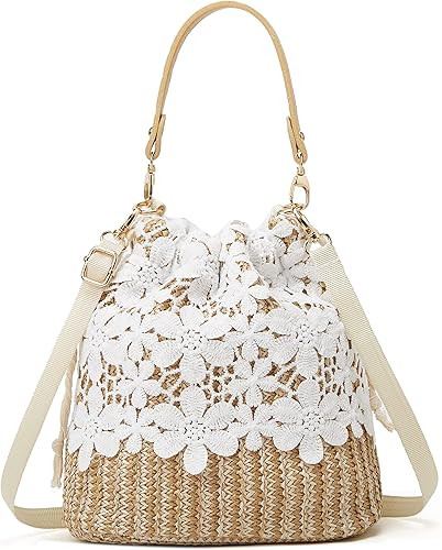 Straw Bag Beach Bag Small Tote Bag Shoulder Bag Flower Lace Handbag Satchel Crossbody Bag Purses ... | Amazon (US)