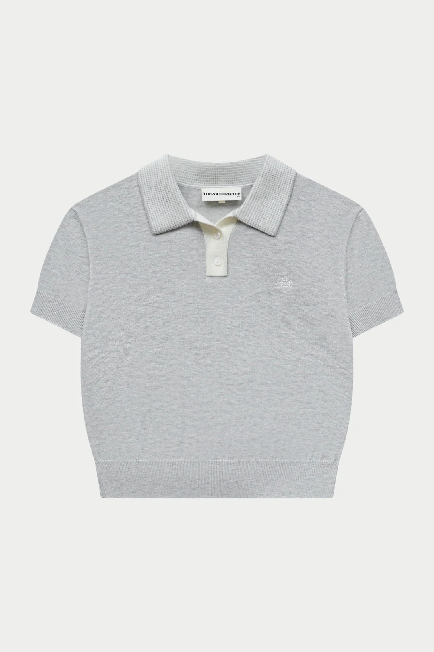 KNITTED COLLAR POLO TOP - GREY MARL | The Couture Club