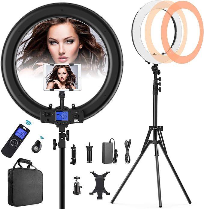 Ring Light with Wireless Remote and iPad Holder, 19 Inch Bi-Color LCD Display Ring Light with Sta... | Amazon (US)