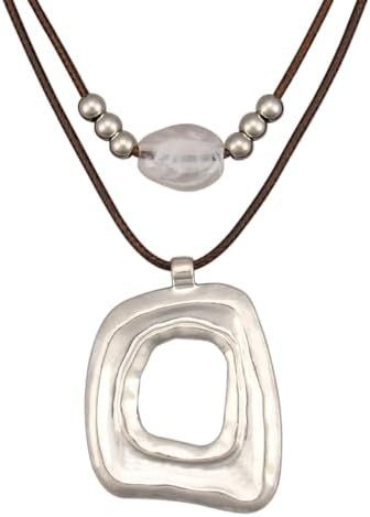 Boho Necklaces for Women Chunky Circle Necklace Layered Boho Circle Leather Choker Necklace Long ... | Amazon (US)
