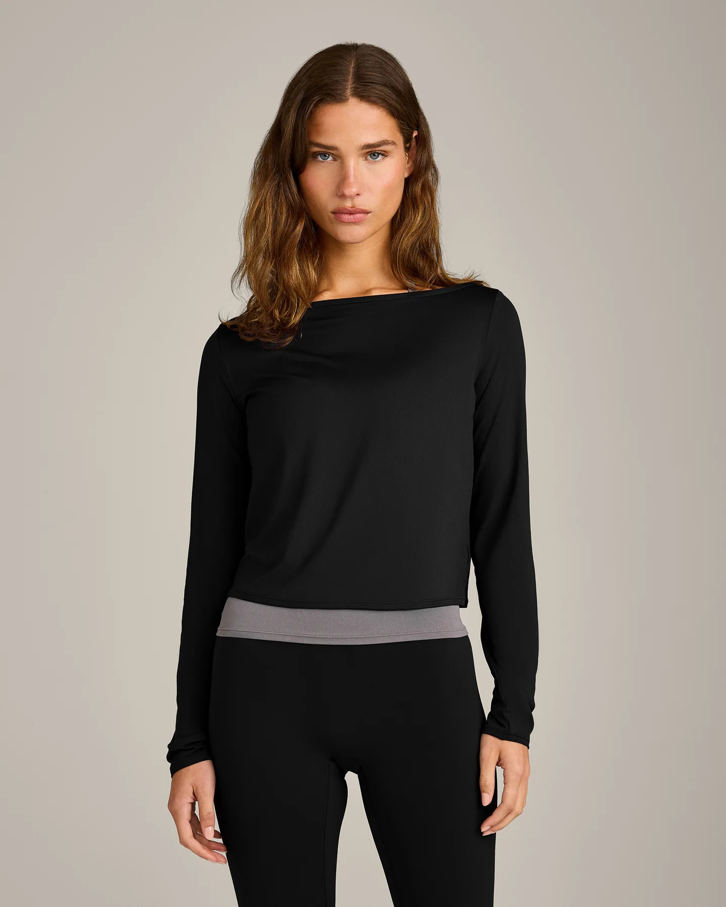 FormeSoft\u2122 Relaxed Slash Neck Long Sleeve Top 
 Black | Oner Active (UK / US)