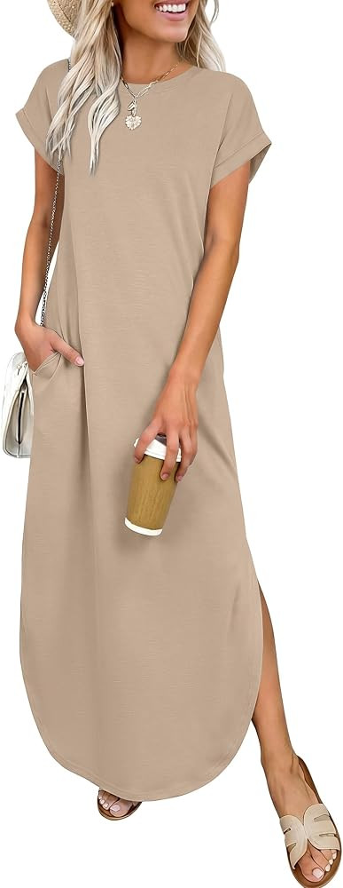 ANRABESS Womens Summer Maxi Dress 2026 Casual Short Sleeve Loose Split Wrinkle-Free Beach Vacatio... | Amazon (US)