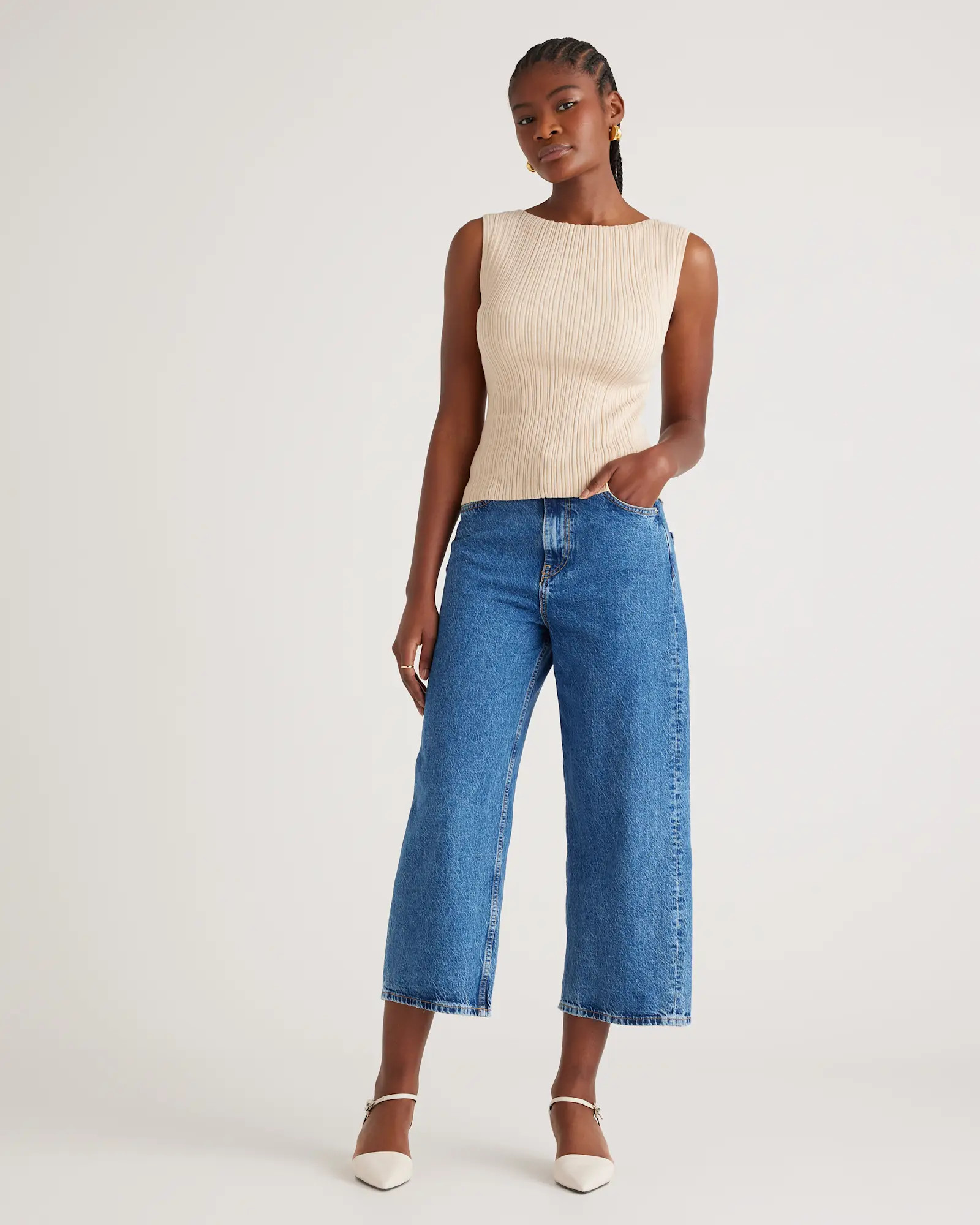 Cotton Cashmere Ribbed Tank in Heather Oatmeal | Quince