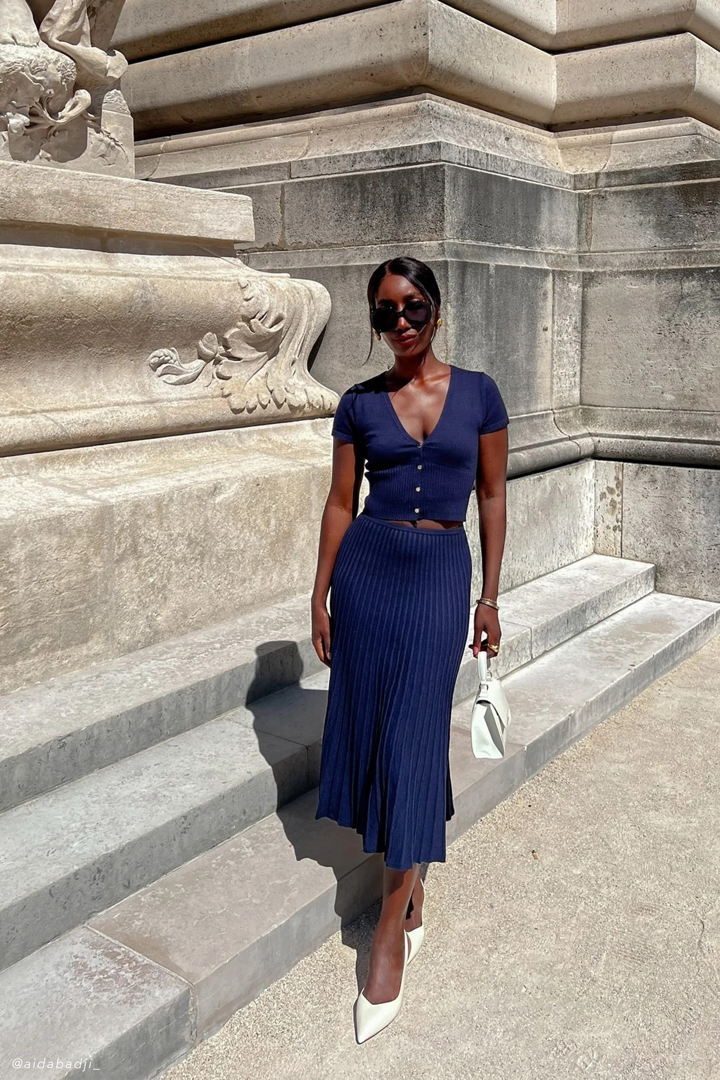 Jolene Button Up Knit Top - Navy | MESHKI US