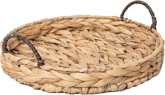 Water Hyacinth Round Tray Natural Coffee Table Tray with Handles Ottoman Table Trays for Coffee, ... | Amazon (US)