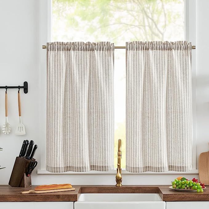 JINCHAN Kitchen Curtains Striped Tier Curatins Ticking Stripe Linen Curtains Pinstripe Cafe Curta... | Amazon (CA)