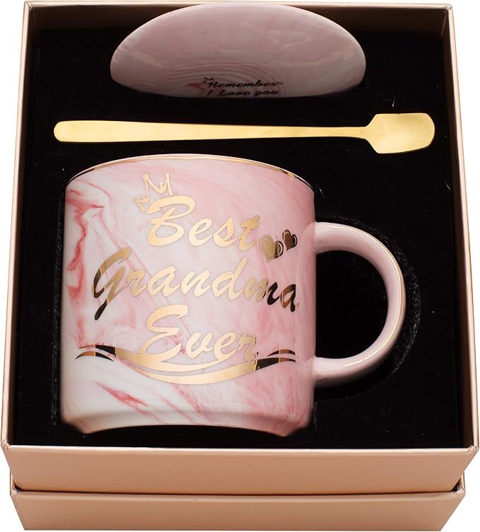 Luspan Grandma Mug - Pink Marble Ceramic Coffee Cup 11.5oz and Lid | Amazon (US)